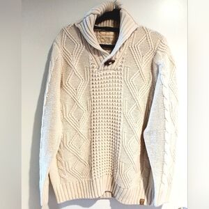 Men's Weatherproof Vintage Cream Cable Knit Pullover Sweater Cowl Collar Size LG